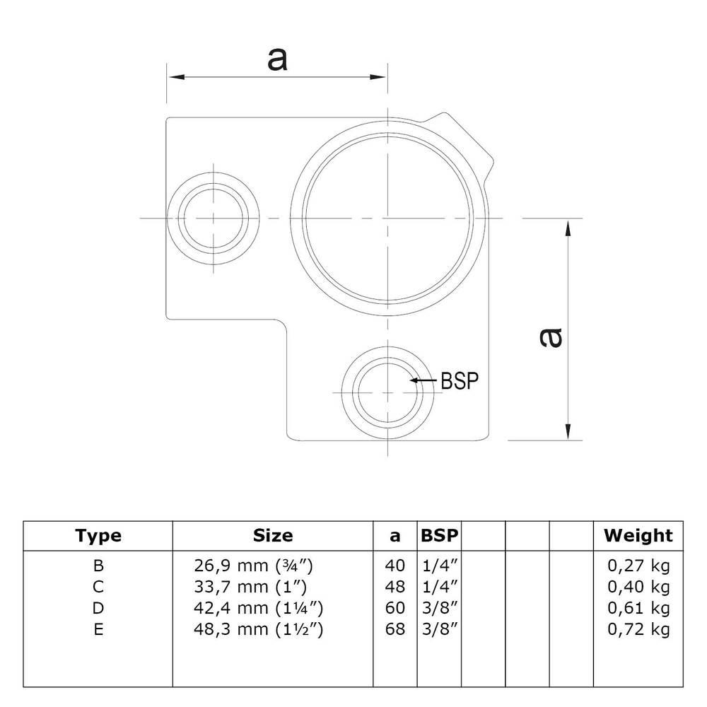 Doos Hoekstuk doorlopende staander - zwart-B / 26,9 mm (70 stuks)